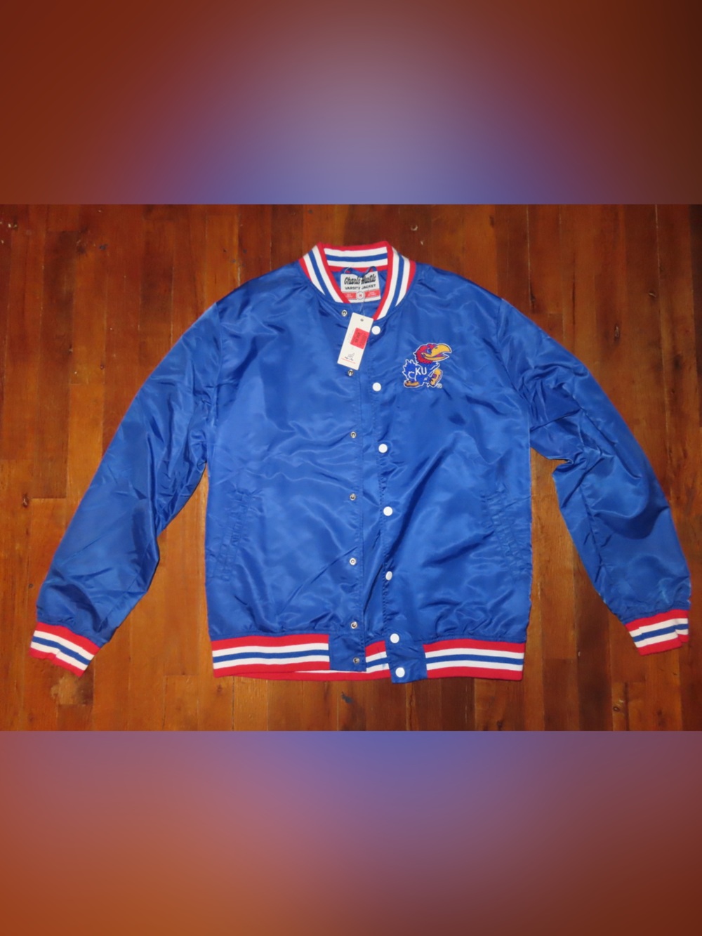 Royal Blue Satin KU Bomber Jacket - Official Team Apparel